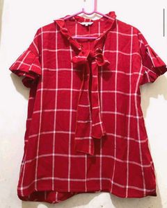 Plaid Bow Neck Top 🌹