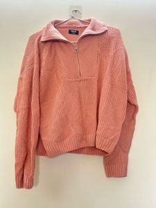 Pink Half Zip Knit Sweater