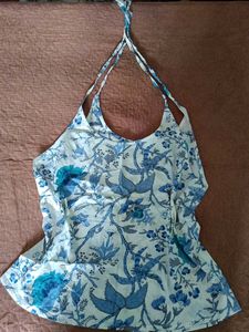 Blue Floral Halter Neck Top
