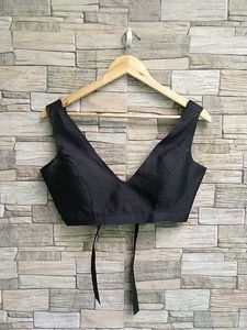 Classic Black Deep V Neck Blouse fix price