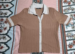 Ribbed Knit Polo Shirt