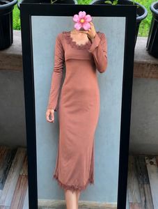 Elegant Long Sleeve Lace Trim Dress