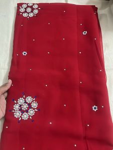 Red Embellished Saree