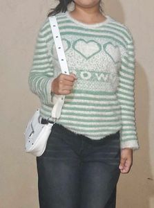 Cozy Striped Heart Sweater