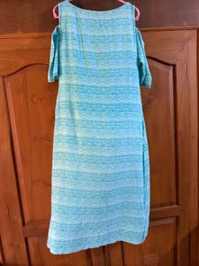 Blue Printed Cold Shoulder Kurta