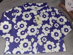 Purple Floral Button-Up Long Sleeve Top