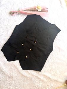 Chic Black Double-Breasted Vest korean top