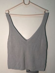 Grey V-Neck Knit Tank Top