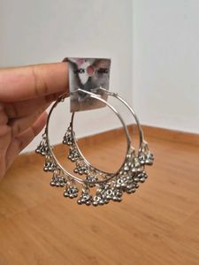 Oxidized Silver Jhumka Hoop Earrings
