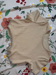 Beige Embellished Crop Top