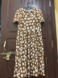 Brown Floral Midi Dress