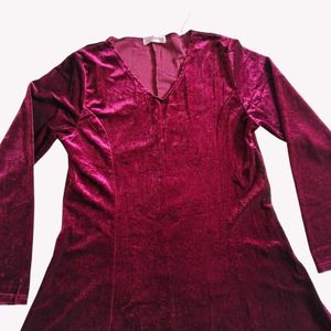 Maroon Velvet Midi Dress