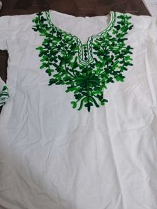 Embroidered White Short Kurti