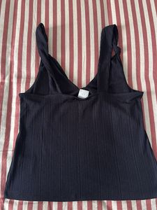 Navy Blue Ribbed Tank Top with Knot Straps