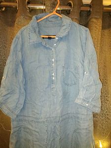 Denim Shirt Dress with Tie Waist