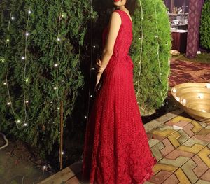 Elegant Red Lace Evening Gown