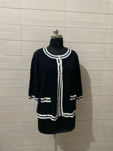 XL Chic Black &amp; White Knit Cardigan