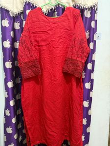 embroidery Red Kurta Set