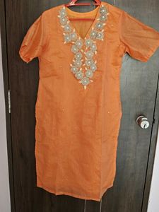 Orange Embroidered Kurti