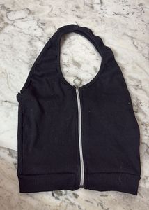 Korean Black Ribbed Halter Neck Zip Top