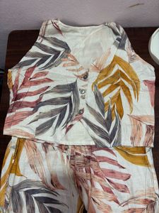Leaf Print V-Neck Co-ord Set