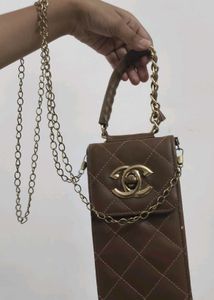 Lambskin Quilted Phone Holder Brown bag