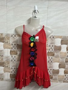 Red Nighty with Floral Detail