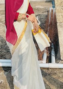 Elegant Off-White Saree with Gold Border and also
