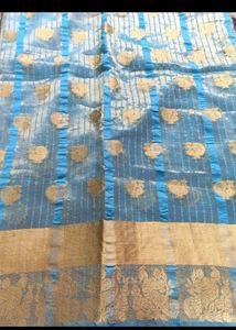 Beautiful Blue Saree with Gold Border &amp; blouse