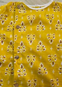 Yellow Printed Cotton Kurta and pyjama set