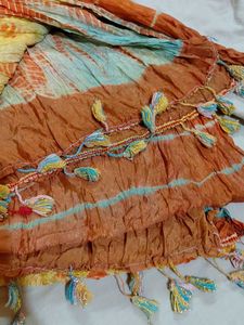 Vibrant Orange &amp; Yellow Striped Dupatta