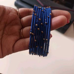 Royal Blue Thread Bangles with Gold Beads