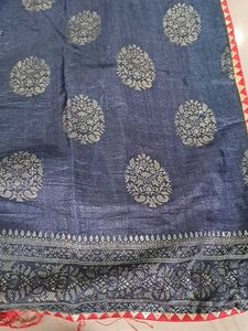 Elegant Blue Saree with Intricate Pattern