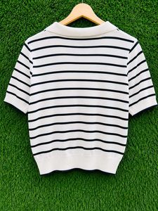 Striped V-Neck Knit Top