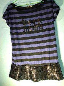 Striped T-Shirt with Sequin Trim