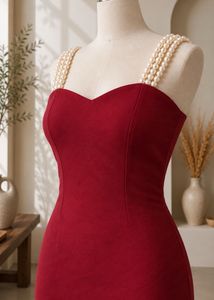 🍷 Burgundy Pearl Strap Mini Dress ✨