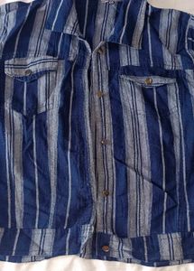 Striped Cropped Denim Jacket