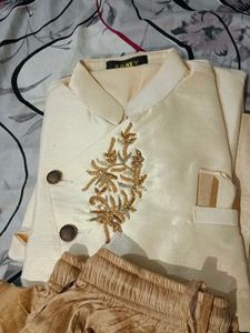 Men's Cream Kurta Set with Embroidery