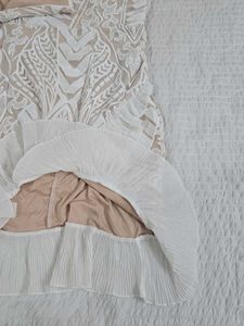 Chic White Ruffle Cold Shoulder Dress bust 34