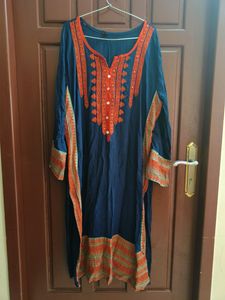 Navy Blue Kurtha With Orange Embroidery 🪡