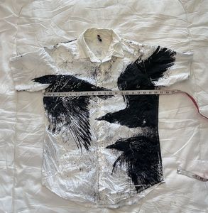 Men's White Crow Print Short Sleeve Shirt