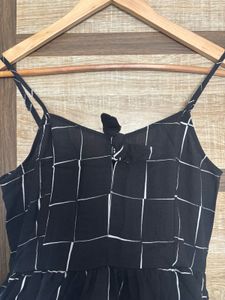 Black &amp; White Grid Print Mini Dress