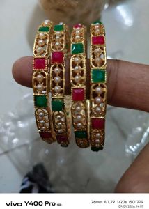 Gold Plated Bangles with Pearls & Stones