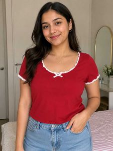 Red Lace Trim Baby Tee