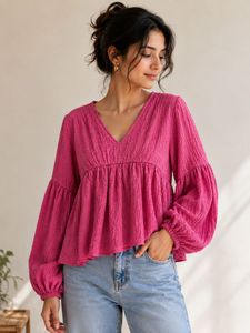 Chic Textured Pink Peplum Top