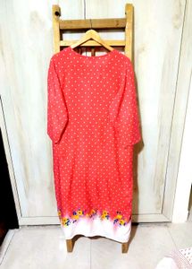 Charming Red Polka Dot Kurta with Floral Hem Size-