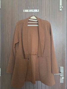 Chic Sleeveless Brown Sheath Dress with Coat