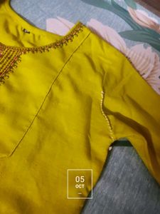 Vibrant Yellow Kurta Set with Pink Dupatta
