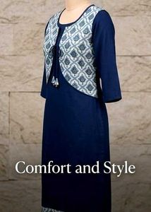 Elegant Blue Kurta with Printed Jacket