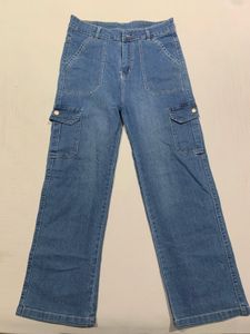 Women's Blue Denim Cargo Jeans